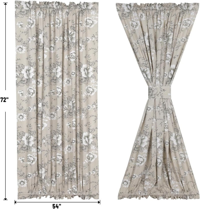 Moslovstar Linen French Door Curtains Set of 2, Elegant Country Style Black Peony Front Door Curtain Dual Rod Pocket Tiebacks Included, 54" W x 72" L - Image 2